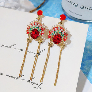 Facebook pendientes personalidad femenina estilo largo Ópera de Pekín Phoenix corona pendientes Retro pendientes de perlas - Product Image 1