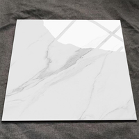 Carreaux de sol en porcelaine émaillée effet marbre blanc Carrara poli 60x60 pour salon