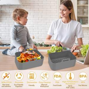 Pot en silicone pour friteuse <span class=keywords><strong>Ninja</strong></span> <span class=keywords><strong>Foodi</strong></span> Double revêtement réutilisable Panier rectangulaire pour friteuse 8QT Accessoires de cuisine - Product Image 2