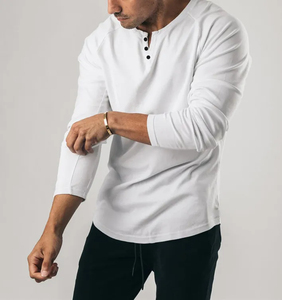 Camiseta Vintage Heavy Henley de manga larga, Camiseta deportiva de Color sólido, Camiseta básica de Fitness, camiseta fina elástica de algodón puro con cuello en V - Product Image 4