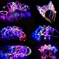 Serre-tête lumineux en peluche à LED avec paillettes - Bandeau lumineux oreilles de lapin/fleur/cœur pour fête, festival, cosplay, concert et Halloween