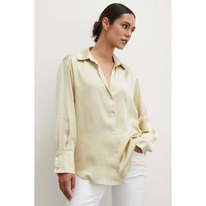 Camisa Básica de Satén para Mujer, Color Crudo Oscuro, con Botones, Estilo Minimalista para el Día a Día - Product Image 6