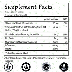 L-Theanin-Ergänzung mit Magnesium glycinat, Ashwagandha zur Unterstützung von Ruhe, Entspannung, Fokus und kognitiver Funktion - Product Image 2