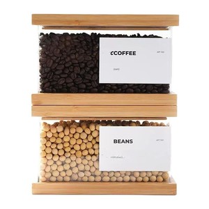 Boîte de rangement carrée en bois massif, transparente, hermétique, pour céréales, grains de café, sucre, poudre de protéines, organisation de la cuisine - Product Image 5
