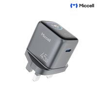 Chargeur rapide Miccell Type C 45W GaN USB C, chargeurs de téléphone avec prise UK, écran d'affichage de charge TFT, adaptateur universel haute vitesse