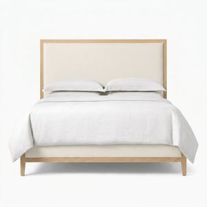 Lit capitonné haut de gamme en bois massif, style nœud d'arbre, design moderne, taille double/king, style rétro français, pour appartements - Product Image 1