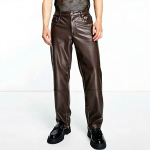 High Quality Casual Wear <b>Men</b> <b>Leather</b> Pants Solid Color Top Selling Streetwear Washed <b>Men</b> <b>Leather</b> Pants - Product Image 1