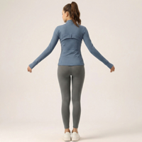 Veste de yoga ajustée pour femme à col montant, haut d'entraînement à manches longues entièrement zippé, veste de sport avec trous pour les pouces pour la course et le fitness