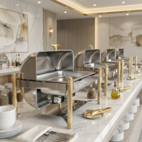 Plat à chafing professionnel chauffé à l'alcool en acier inoxydable 201, ensemble de buffet avec couvercle roulant et supports à combustible pour hôtel