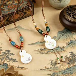 HX153 Novedad al por mayor: Colgantes de calabaza chinos tejidos a mano, collar de cerámica de Jingdezhen, amuletos de la riqueza, <span class=keywords><strong>cadena</strong></span> para clavícula, venta al por mayor - Product Image 2