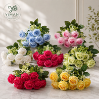 YM 10 Köpfe Künstliche Rosenblumen-Bouquet Seidenrosen mit Echtgefühl für Hochzeit, Heimdekoration, Großhandel, Büro und Zuhause