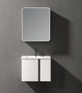 Muebles de baño modernos de Diseño Europeo personalizados, tocador de aluminio blanco, espejo LED, solución de almacenamiento de madera delgada, lavandería - Product Image 2