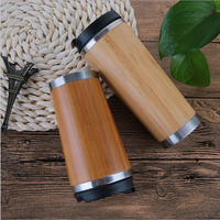 Thermos à pression d'air en bambou et acier inoxydable écologique, grande capacité 450 ml, gobelet à café portable, idéal pour la rentrée scolaire