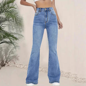 <span class=keywords><strong>TEMU</strong></span> 2025 da <span class=keywords><strong>donna</strong></span> a vita alta svasata dritta europea Versatile elasticizzato in Denim elasticizzato Cross-Border per l'estate - Product Image 1