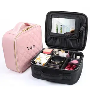 2023 nuova borsa Organizer per trucco da viaggio con specchio piccola custodia portatile con divisori regolabili per cosmetici da donna