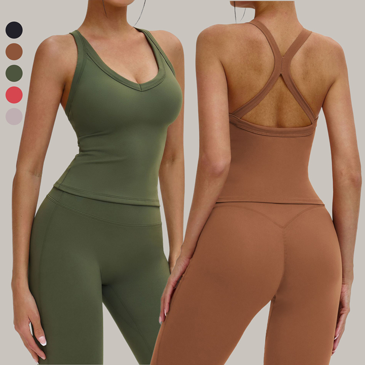 Custom Camisole Activewear Gym Running Tank Top Women Spaghetti Strap Yoga Tank Tops for Women Deep V Neck Backless Workout Top