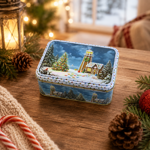 Custom Printed Eco-Friendly Recyclable <b>Rounded</b> Rectangle Christmas Tinplate <b>Box</b> Food Grade Storage Holiday Biscuit Candy Gift - Product Image 1