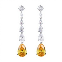 Boucles d'oreilles pendantes longues de luxe plaquées or, zircon champagne, forme goutte d'eau, style Jhumka indien, pour mariée, vente en gros