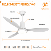 Ventilateur de plafond LED moderne à six vitesses avec moteur DC, télécommande et fonction de gradation pour salon
