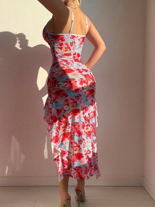 Robe de nuit sexy en maille florale à fines bretelles, fente haute, sans manches, avec dentelle, tenue d'été, lingerie sexy pour femme - Product Image 4