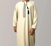 Nouveau musulman couleur unie Abaya col rond broderie Robe grossière hommes à manches longues caftan arabe arabie saoudite hommes caftan