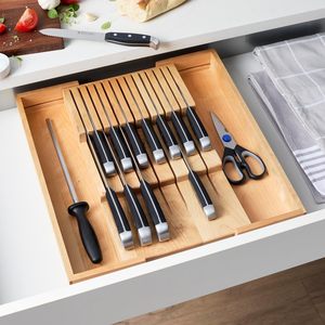 <b>Kitchen</b> Knife <b>Storage</b> <b>Box</b> Wooden Drawer Organizer Expandable Rectangular Tidy Design For <b>Kitchen</b> Use - Product Image 1