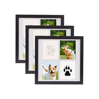 Cadre Mural Décoratif pour Animaux de Compagnie, Écologique et Durable, avec Empreintes de Pattes, Noir, 4 Grilles, Collage, Kit d'Encre à l'Argile et Passe-partout Blanc, pour Chiens et Chats, Vente Directe Usine