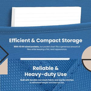 <b>Storage</b> Pocket Chart 10 Pockets Blue Nylon Hanging Organizer for Classroom Office With 3 Stainless Steel Hangers - Product Image 4
