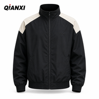 Blouson coupe-vent de course pour homme, noir, avec blocs de couleur, motif vintage, fermeture éclair personnalisée, col montant, style streetwear, vente en gros