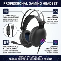 Casque de jeu filaire circum-auriculaire avec LED RGB, suppression active du bruit, son surround USB pour ordinateur portable et PC, écouteurs privés pour joueurs