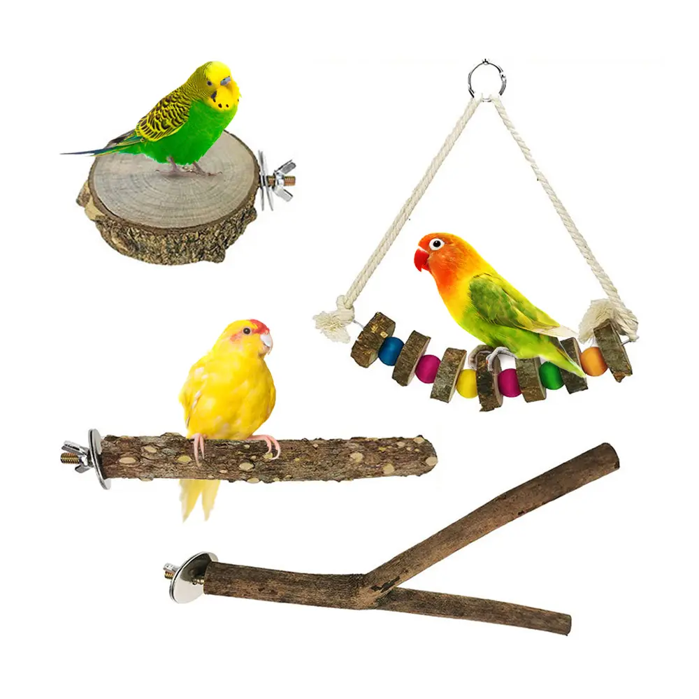 Factory Parrot Stand Branches Fork Toys Station Stick Wooden Hanging Perch Platform Hammock Natural Wood Bird Station Stick