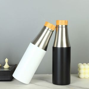 Stainless Steel Vacuum <b>Flask</b> Water Cup With Bamboo Tops Lid and Custom Laser Engrave - Product Image 1