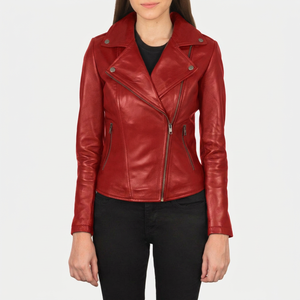 Chaqueta de cuero de lujo para mujer de invierno. La clásica chaqueta de cuero roja para mujer, de piel de oveja lisa. - Product Image 6