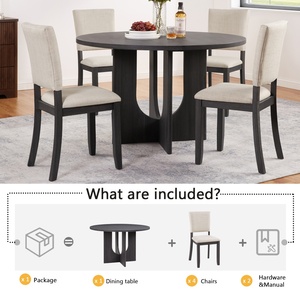 Ensemble de table à manger ronde moderne M, 5 pièces, avec <span class=keywords><strong>4</strong></span> <span class=keywords><strong>chaises</strong></span> rembourrées pour la cuisine, les salons - Product Image 2