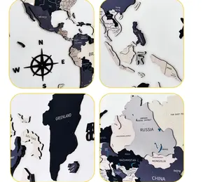 DIY 3D Madeira Mapa do Mundo Decoração de Parede - Vintage Viagem Push Pin Mapa Arte (estilo nórdico)