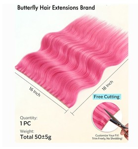 ผมต่อแบบสกินเวฟท์ Genius Brazilian เกรด 12a  ไม่พันกัน 100% เวอร์จิ้น เรมี่ แท้ น้ำหนัก 50 กรัม สีชมพู รุ่น Pink Butterfly Wefts - Product Image 4