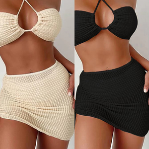 2025 verano moda personalizada Mujer dos piezas Sexy ropa de playa Color sólido Bikinis conjunto de talla grande traje de baño - Product Image 1
