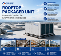 Pompe à chaleur monobloc de toit Gree 3-30 tonnes 220V/380V/460V R410A – Climatiseur commercial de toit pour centres commerciaux, hôtels et supermarchés