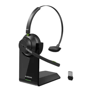 AUSDOM A2302 Bluetooth Headset Wireless Headset with Microphone Noise Canceling On-Ear Headphones Charging Base & USB Dongle,