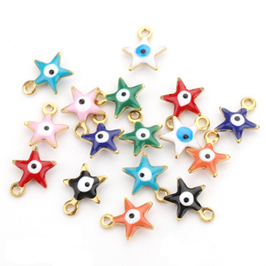 Colgante de acero inoxidable esmaltado mixto con estrella y ojo turco de 8mm para hacer collares, dije colorido de doble cara con efecto de gota de aceite - Product Image 1