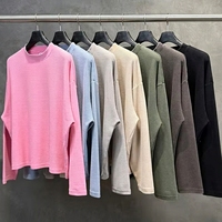 Camiseta Oversize de Manga Larga para Hombre, Estilo Vintage Retro, con Hombros Caídos, Tejido Waffle Térmico de 280GSM, Lavado Nieve, Color Liso, Venta al por Mayor