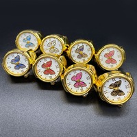 Anillo de Reloj Ajustable con Banda Elástica, Estilo Vintage, con Mariposa, Mini Reloj de Cuarzo Decorativo para el Dedo, con Números Romanos, para Mujer
