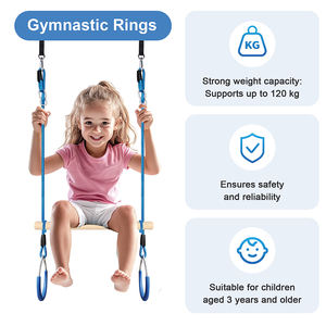 Columpio Trapecio Seguro para Niños Ropecube con Barra de Madera y Anillas de Gimnasia, Cuerdas Ajustables, Juego de Fitness para Interiores y Exteriores - Product Image 3