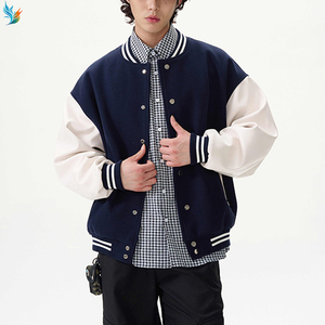 Veste bomber streetwear oversize à manches en cuir blanc, veste varsity noire en mélange de laine <span class=keywords><strong>pour</strong></span> <span class=keywords><strong>homme</strong></span> - Product Image 5
