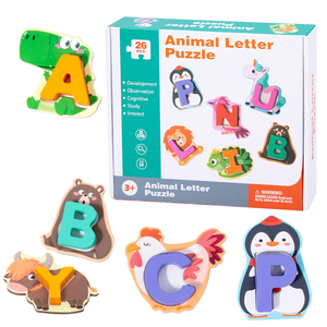 ABC 26PCS Letra de madera y Animal DIY Bloques de rompecabezas Juguete de dibujos animados para 2 a 4 años Niños unisex Educación temprana - Product Image 2