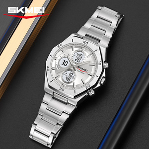 Skmei Men's Dual Display <b>Digital</b> Watch Stainless Steel Strap Alarm <b>Clock</b> Electronic Movement Business Style - Product Image 3
