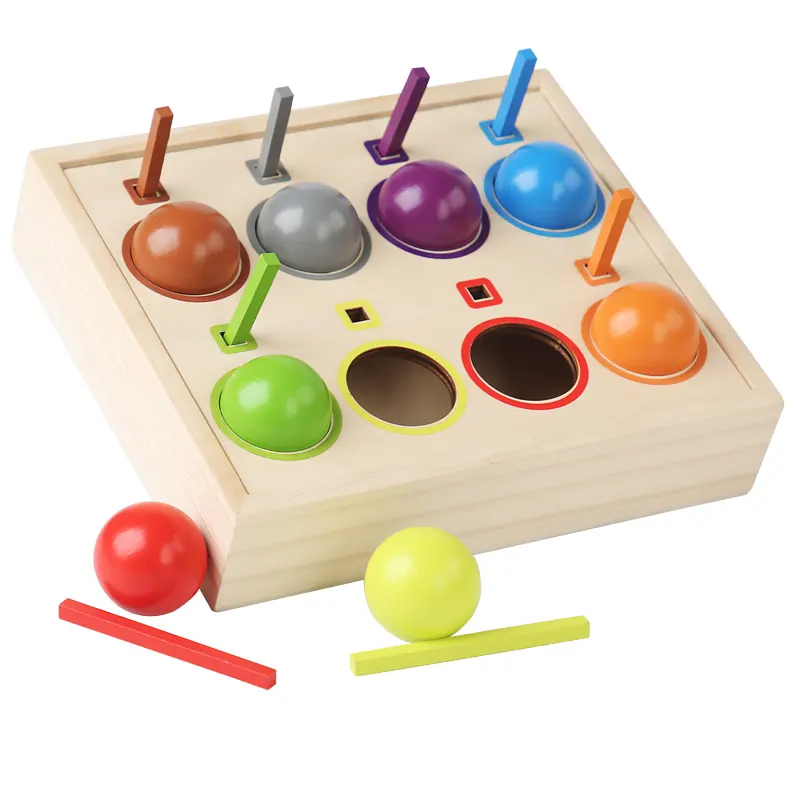 Montessori Toys Colorful Hammering Wooden Ball Hammer Box Geometric Blocks