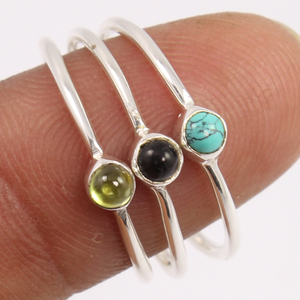 Bague 3 pièces mignonne en argent sterling 925 multi-pierres précieuses pour femme/occasion de fête unisexe toutes tailles britanniques - Product Image 1