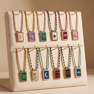 Nouveau Collier Long Femme en Corde avec Pendentif Carré en Cuivre, Style Bohème Vintage, <span class=keywords><strong>Carte</strong></span> de Tarot, Vente Chaude Transfrontalière 2026 - Product Image 1