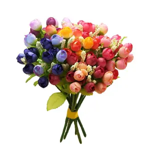 다채로운 실크 꽃 인공 꽃 15 머리 미니 장미 홈 장식 결혼식 작은 장미 꽃다발 장식